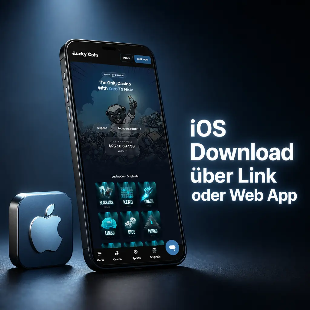 iOS-Download für Lucky Coin über App-Store-Link oder Web-App zum Home-Bildschirm hinzufügen