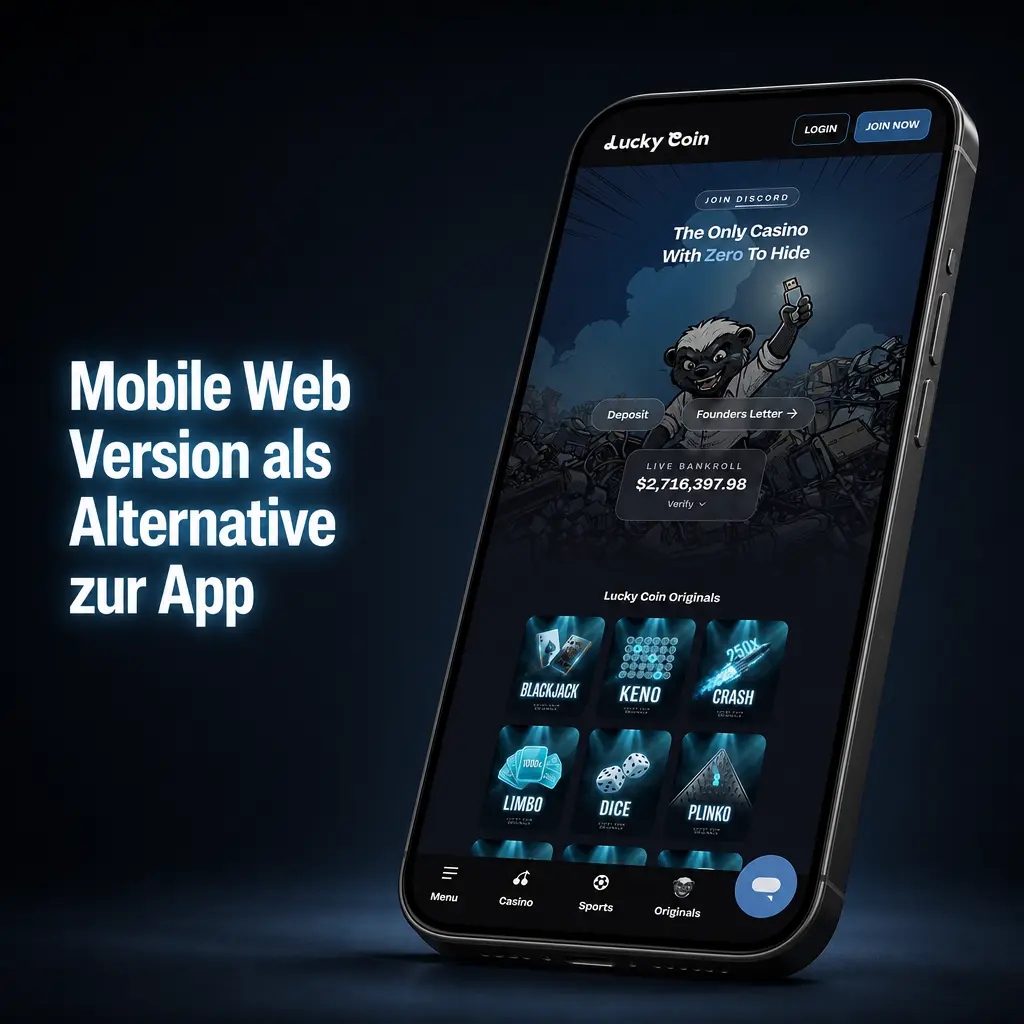 Mobile Webversion als App-Alternative mit angepasstem Layout für Wetten, Casino, Zahlungen und Support