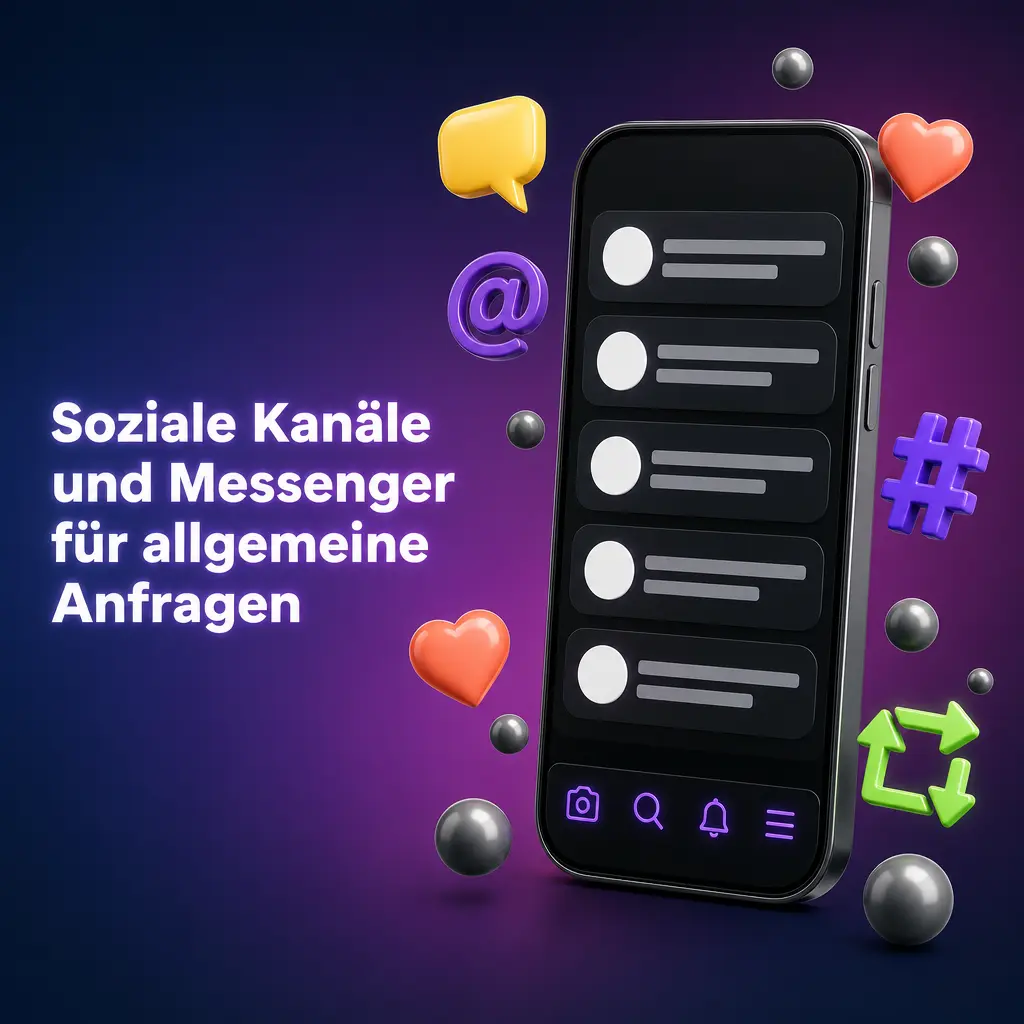 Soziale Kanäle und Messenger für allgemeine Anfragen über verifizierte Kontaktlinks